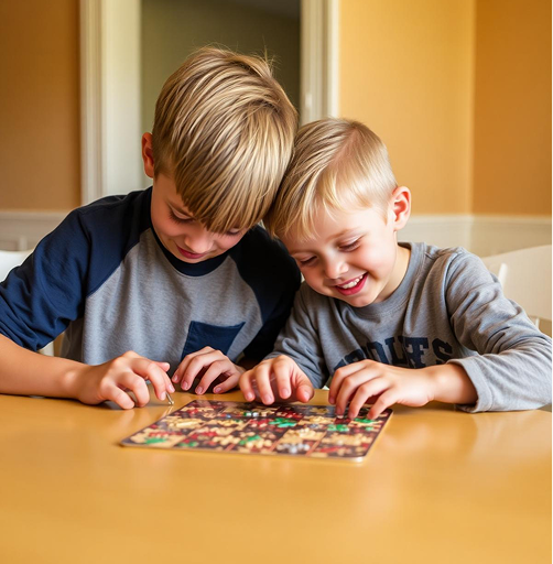 Two children playing a board game together during a group skills workshop at Hiba by Anthalora